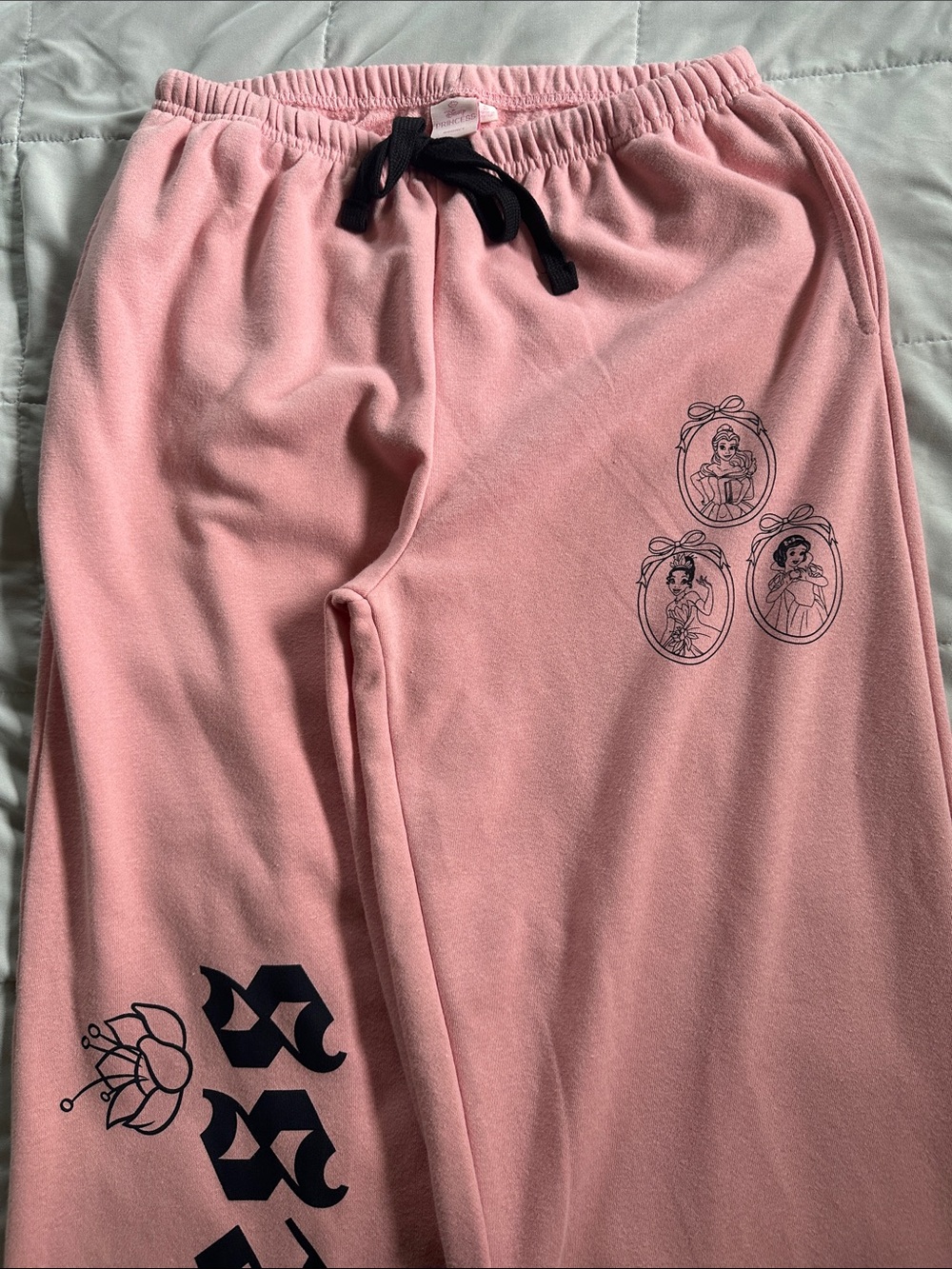 Disney Pink Sweatpants with Black Drawstring and Princess Graphics